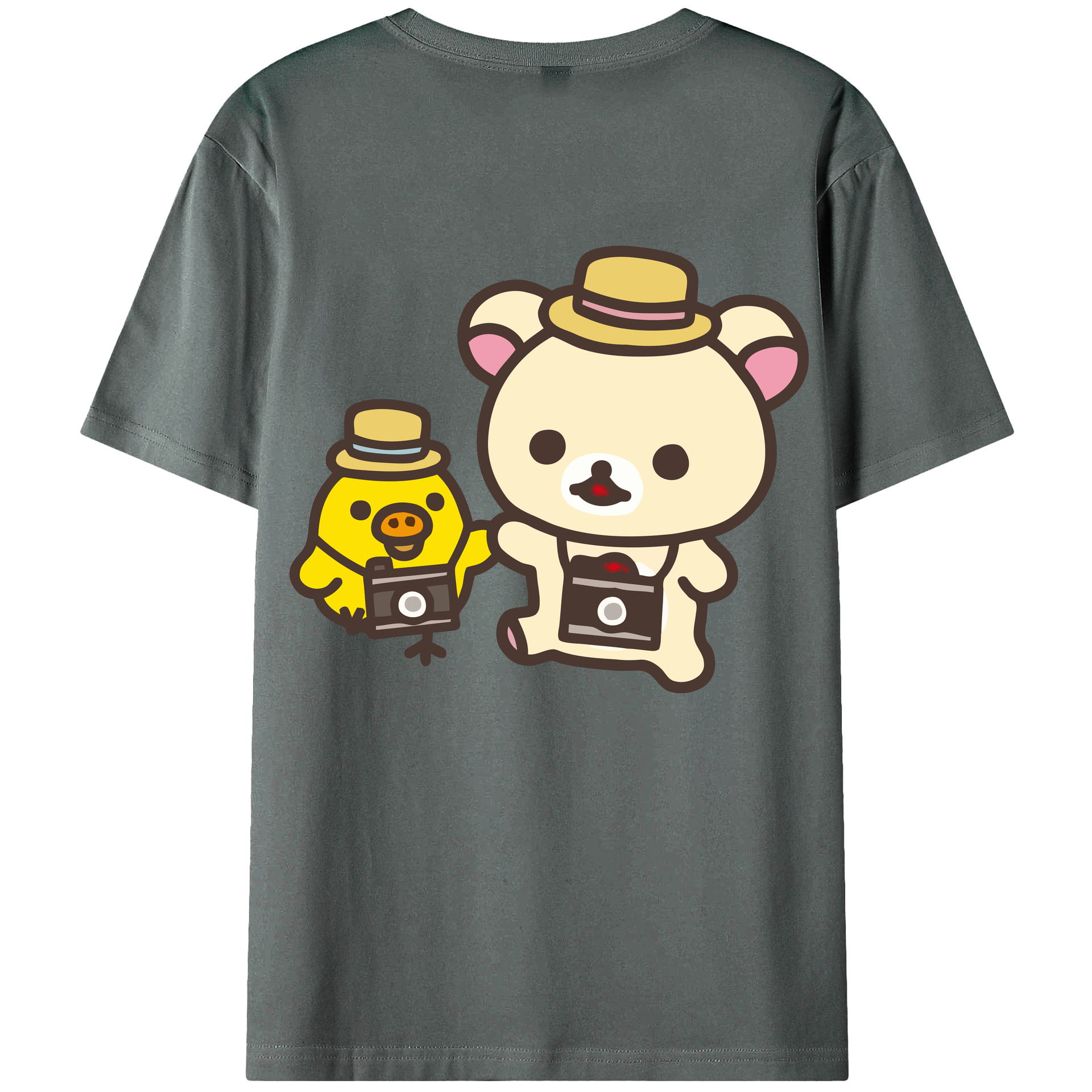 （画像用） リラックマ リラックマ キイロイトリ Rilakkuma Korilakkuma Kiiroitori 綿100％ メンズ半袖Tシャツ（バックプリント） 通気性